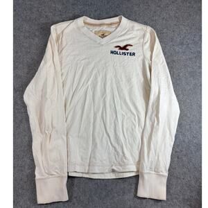 Hollister California Shirt Mens White Spellout Long Sleeve Vneck Tee Y2K Large